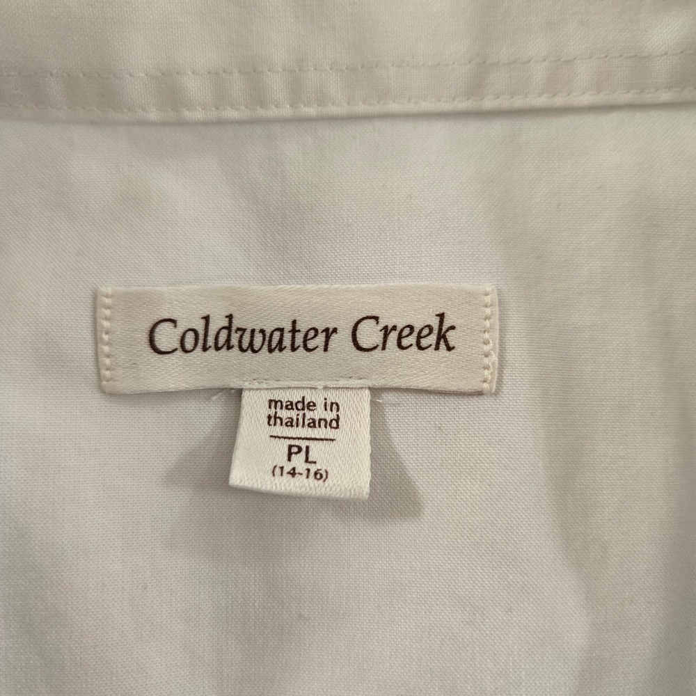 Coldwater Creek Shirt Womens  PL Petite Large White Cotton Pleated Long Sleeve - Picture 2 of 10